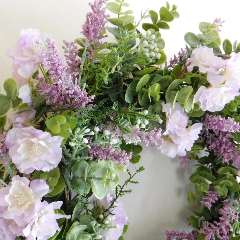 Lavender Front‎ Door Wreath, Eucalpytus, Purple Blossoms, Mothers Day Gift